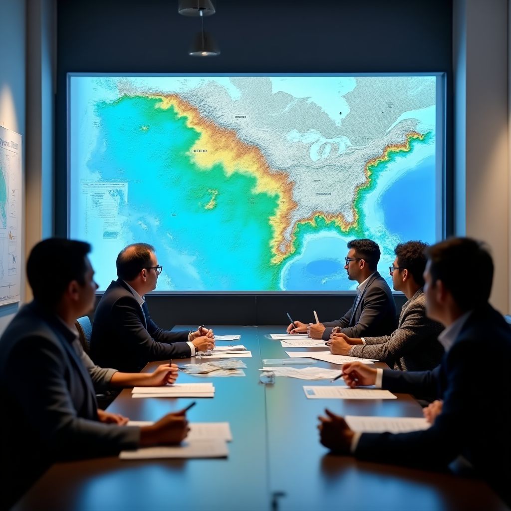 Profesionales analizando mapas de yacimientos petroleros